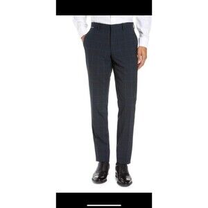 Ted Baker London Reese Flat Front Plaid Wool Trousers Size 35R